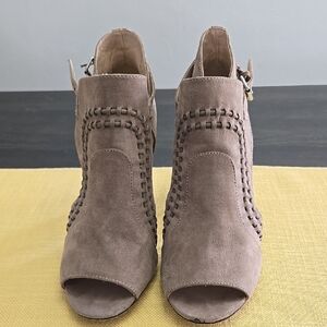 Cato Tan Ankle Booties with Chunky Heel and Braided Detail